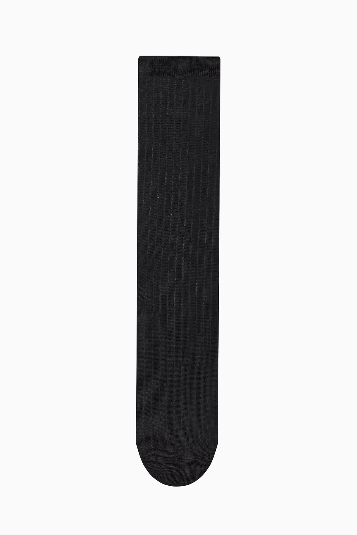 Ribbed Merserize Siyah Soket Çorap