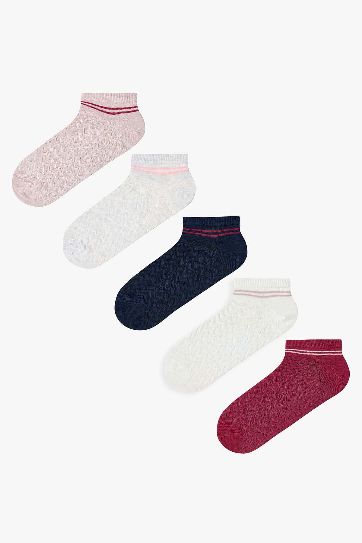 Beyaz Gri Stripe Jacquard 5'li Patik Çorap