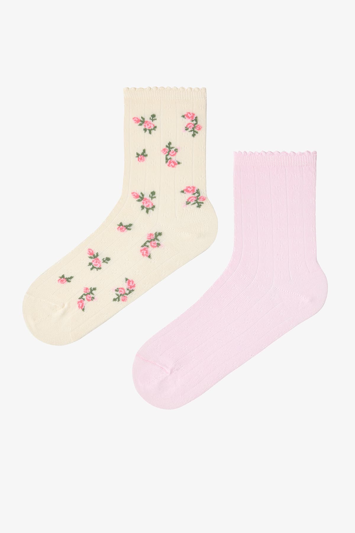 Beyaz - Açık Pembe Rosy Frill 2'li Soket Çorap