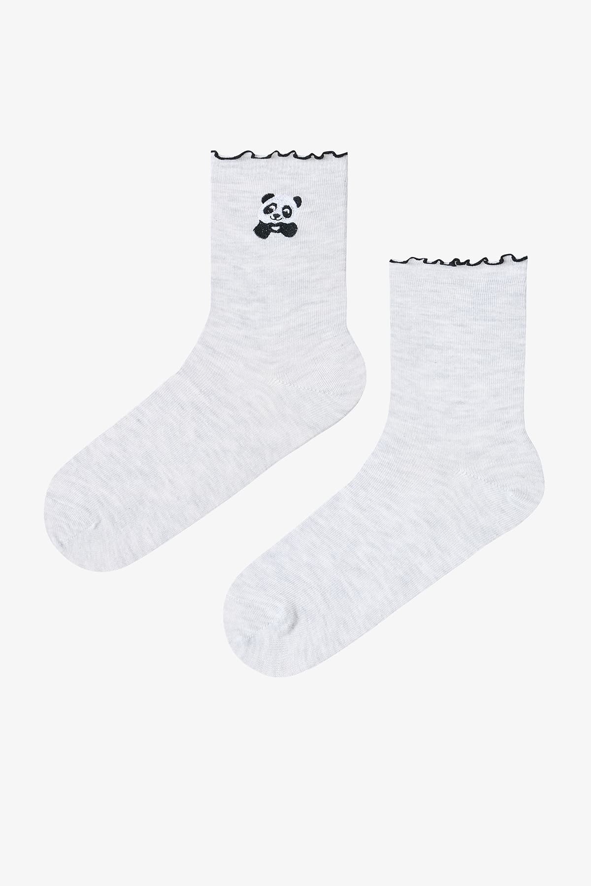 Siyah Gri Beyaz Frill Panda 2li Soket Çorap