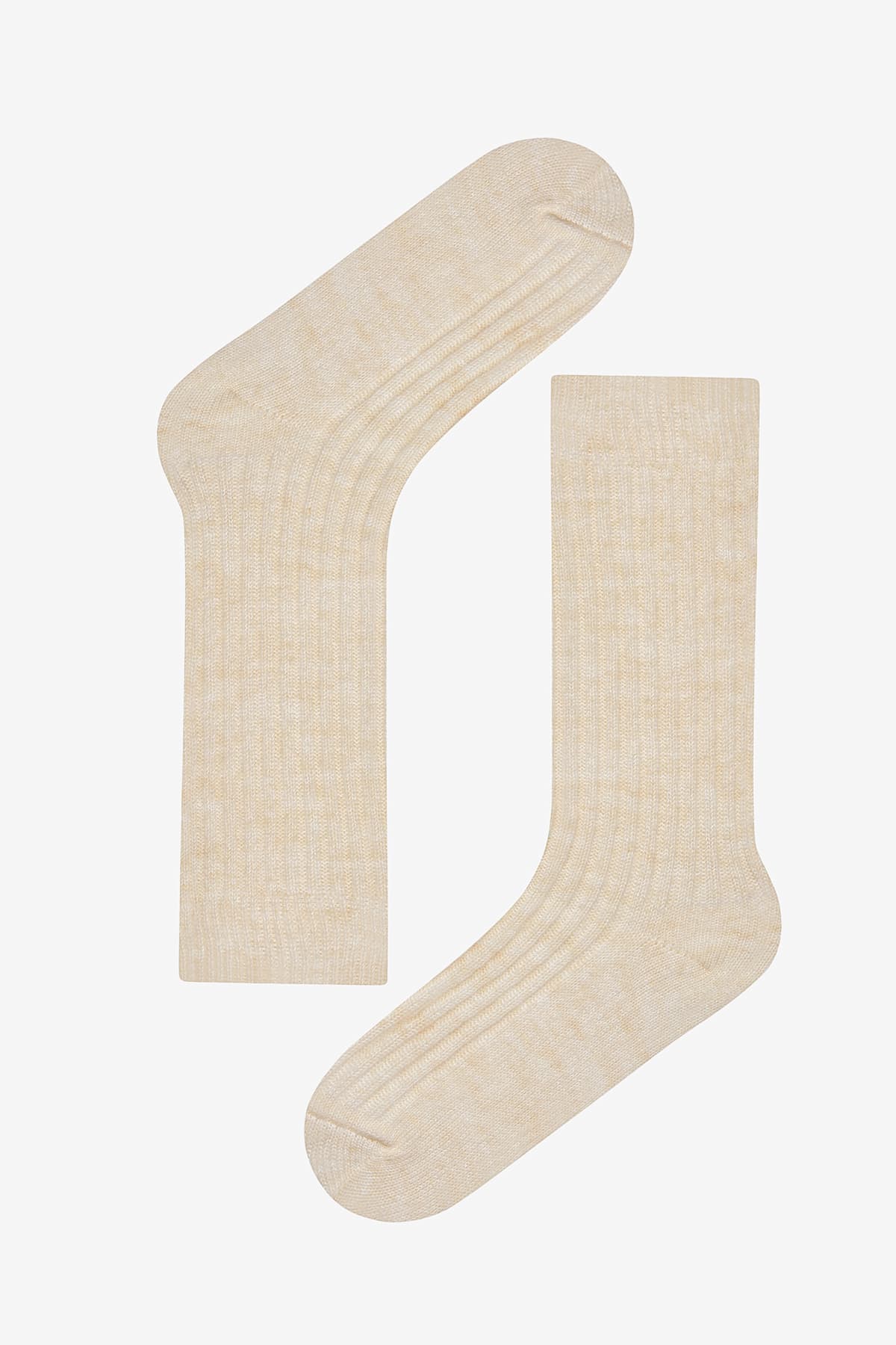 Vertical Rib Bej Soket Çorap