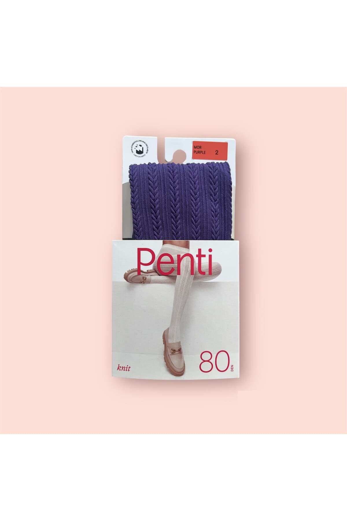 Kadın Knit Mor Kalın Kendinden Desenli Kışlık Desenli Külotlu Çorap